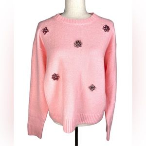 On Twelfth Wool blend coquette girl jewel beaded‎ boxy Sweater sz L